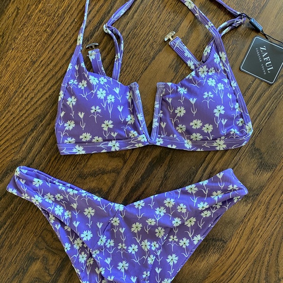 Zaful Other - Never Worn!! Floral Ribbed Bikini Purple Sage